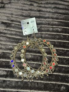 Boho Hoop Earrings with Mirror Work