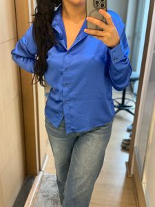 Stylish Blue Satin Shirt