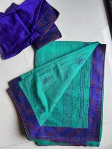 Beautiful Teal Saree with Purple Blouse