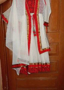 Elegant White & Red Kurta Set with Dupatta