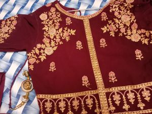 Anaarkali Maroon Colour zari Work