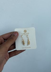 Gold Leaf Dangle Earrings with CZ Stones