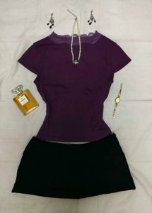 Purple lace trim Y2K top