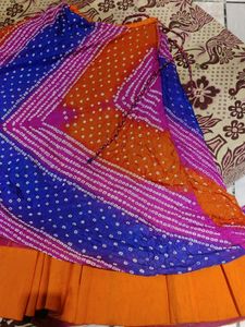 Silk Bandhej Lehanga With Full Faliry