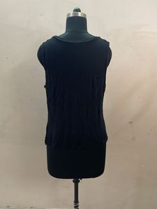 Black Sleeveless Top with Rose Embroidery