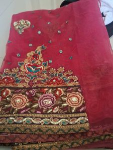Stunning Embroidered Pink Saree