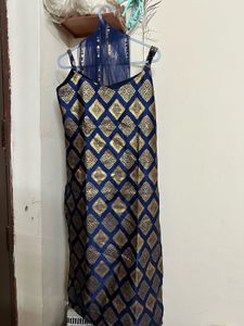 Elegant Blue &amp; Gold Jacquard Kurta Set with Dupatt