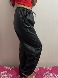 Black Faux Leather Joggers