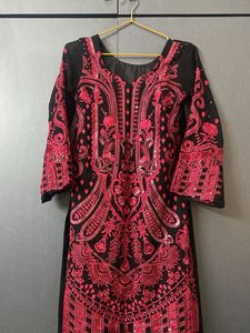 Black &amp; red Embroidered Kurta with dupatta