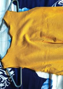 Mustard Ribbed Sleeveless One Piece Dress