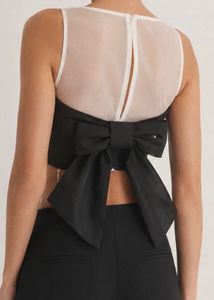 Chic Black Bow Back Mesh Top