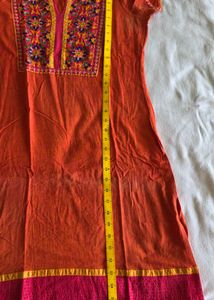 Embroidered Orange Kurta