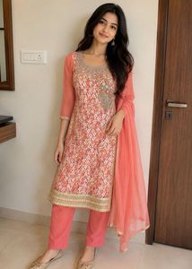 Designer Peach Kurta Set with Dupatta