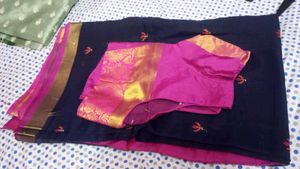 Elegant Black &amp; Pink Silk Saree