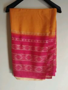 Vibrant Orange &amp; Pink Silk Saree