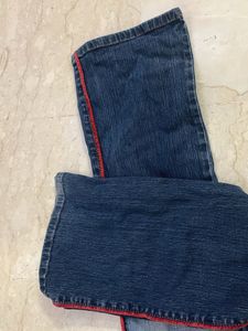 Blue Flare Jeans with Red Trim