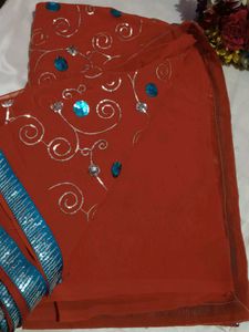 Sparkling Orange Saree with Blouse