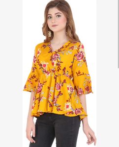 Chic Yellow Floral Bell Sleeve Top