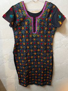 Phulkari Embroidered Black Kurta
