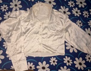 Chic Satin Cropped Button-Up Shirt