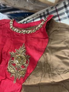 Embellished Red &amp; Gold Party Dress(with free gift)