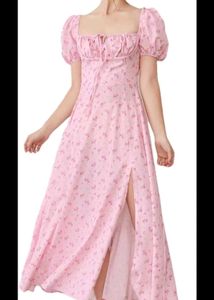 Cottage core Floral Puff Sleeve Maxi Dress