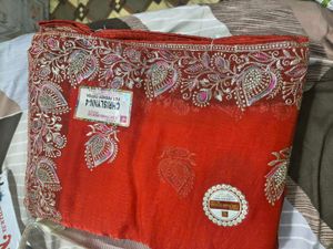 New Embroidered Red Saree