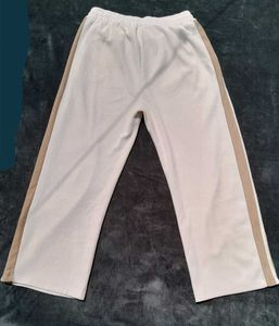 Cream Stright fit Pants with Contrast Trim