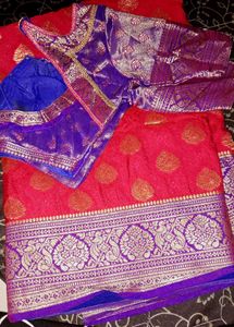 Vibrant Red Saree with Brocade Blouse