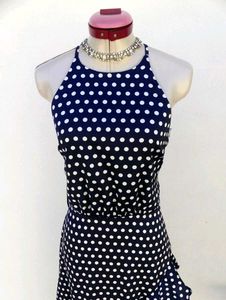 💙 Dotti Navy Blue Polka Dot High-Low Dress | XS �