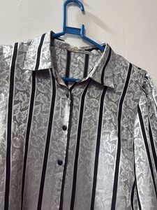 Striped &amp; Floral Print Button-Up Blouse