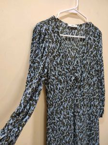 Mango Blue, Black and yellow sheath midi dress