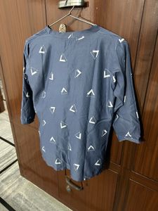 Geometric Print Lace-Up Top