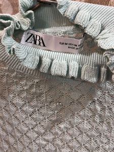 Light Blue Lace Trim Textured Top