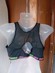Stylish Black Mesh Sports Bra