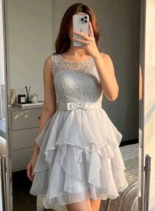 Chic Light Grey Ruffled Dress