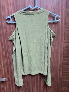 Zudio Olive Green Cold Shoulder Top
