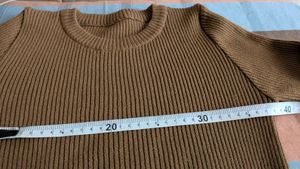 Brown Ribbed Knee Length Dress