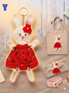 Handmade 2Pc Crochet Bunny Keychain