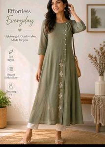 🌿Elegant Olive Green Embroidered Kurti