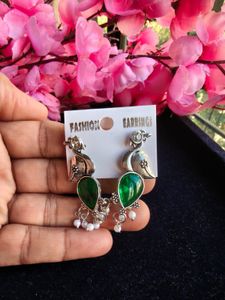 Green Peacock Earrings