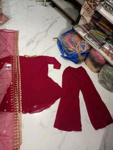 Maroon Kurta Set with Palazzo &amp; Dupatta 3pc xxl