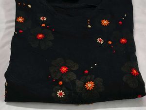 Black Floral Embroidered Kurti Designer piece