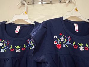 Twin Set Of Beautiful Embroidered Navy Blue Top