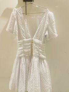 Elegant White Puff Sleeve Ruffle Dress