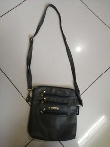 Premium Gray Leather Crossbody Bag
