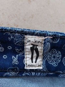 Coral Print Beautiful Blue Jeans