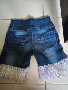 Stylish Denim Shorts with Lace Trim