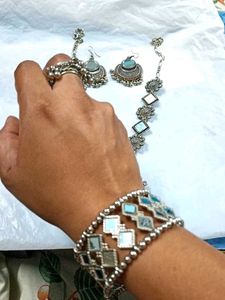 Silver Mirror Jewellery Set ,Ring , Bracelet