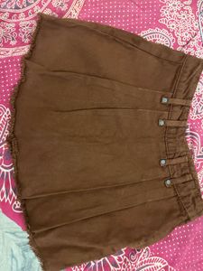 Brown Pleated Mini Skirt
